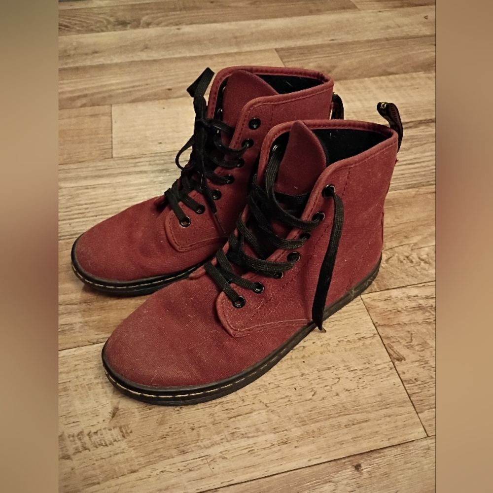 Dr. Martens Burgundy Canvas Boots